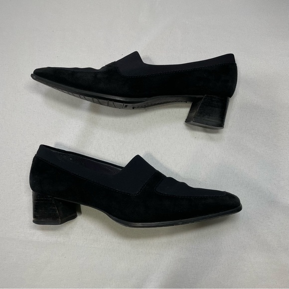 Stuart Weitzman Women’s Black Suede Shoes Size 6B Slip On Block Heel Square Toe - Picture 9 of 16